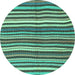 Round Machine Washable Abstract Turquoise Contemporary Area Rugs, wshcon3002turq