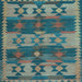 Square Machine Washable Southwestern Light Blue Country Rug, wshcon3003lblu