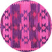 Round Machine Washable Southwestern Pink Country Rug, wshcon3003pnk