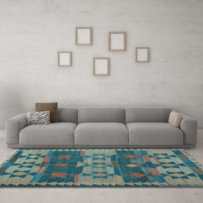 Machine Washable Southwestern Light Blue Country Rug in a Living Room, wshcon3003lblu