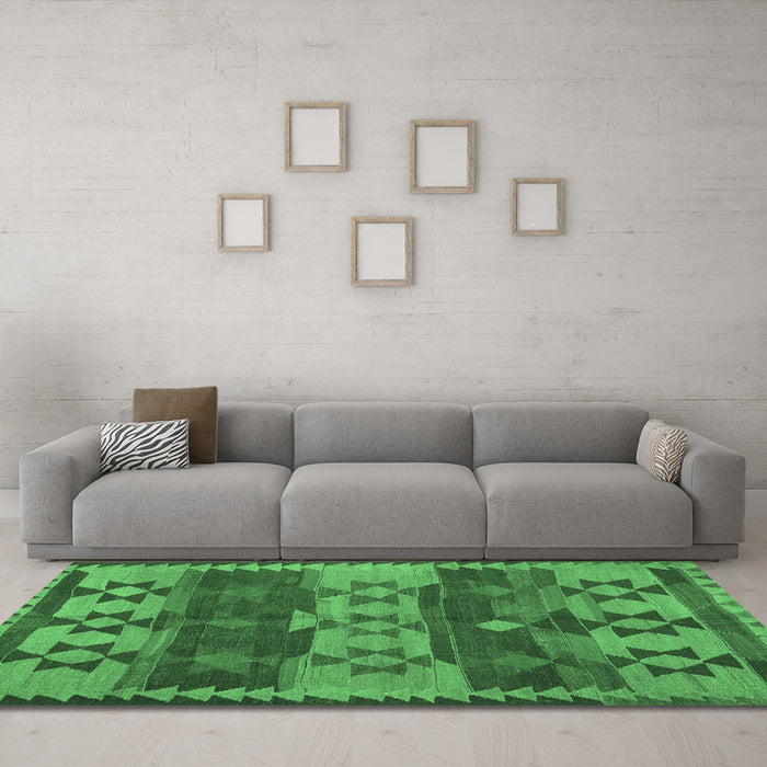 Machine Washable Southwestern Emerald Green Country Area Rugs in a Living Room,, wshcon3003emgrn