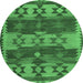 Round Machine Washable Southwestern Emerald Green Country Area Rugs, wshcon3003emgrn