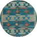 Round Southwestern Light Blue Country Rug, con3003lblu