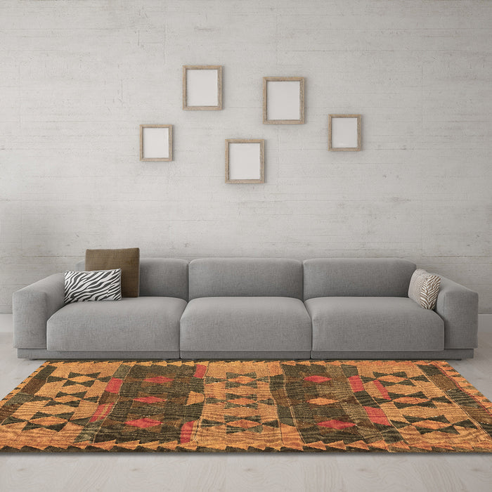 Machine Washable Southwestern Brown Country Rug in a Living Room,, wshcon3003brn