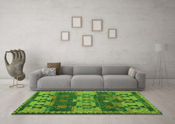 Machine Washable Southwestern Green Country Area Rugs in a Living Room,, wshcon3003grn