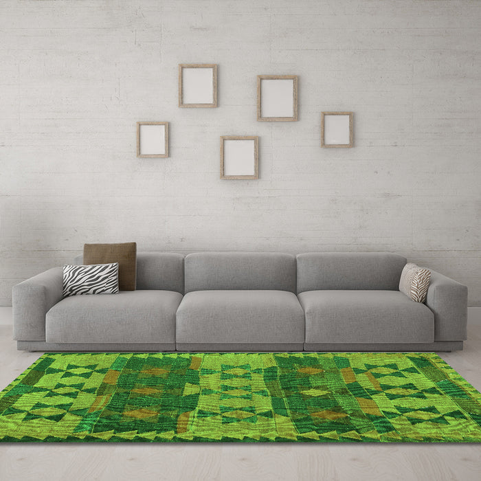 Machine Washable Southwestern Green Country Area Rugs in a Living Room,, wshcon3003grn