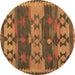 Round Machine Washable Southwestern Brown Country Rug, wshcon3003brn