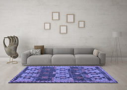 Machine Washable Southwestern Blue Country Rug in a Living Room, wshcon3003blu