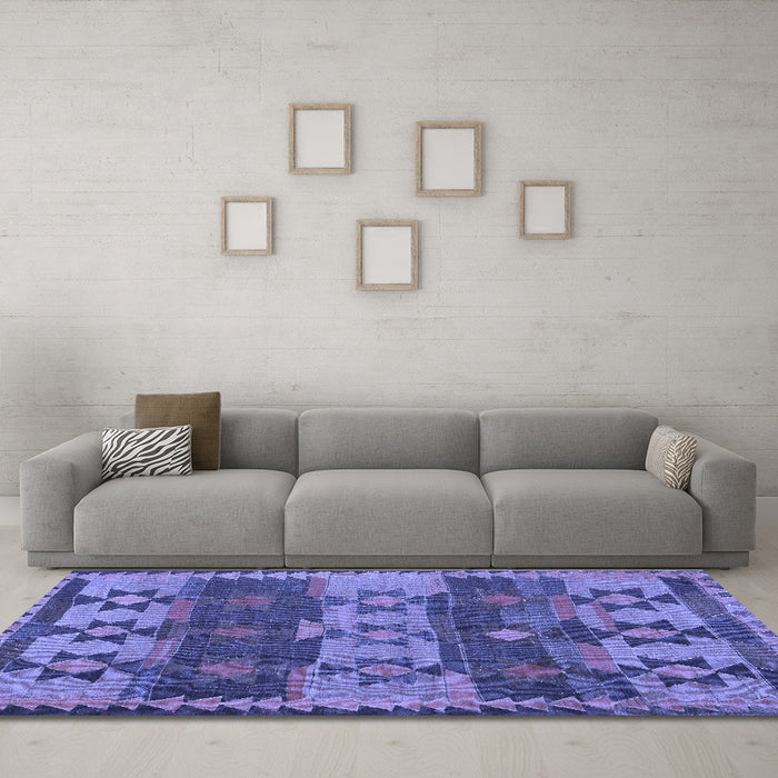 Machine Washable Southwestern Blue Country Rug in a Living Room, wshcon3003blu