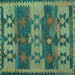 Square Machine Washable Southwestern Turquoise Country Area Rugs, wshcon3003turq