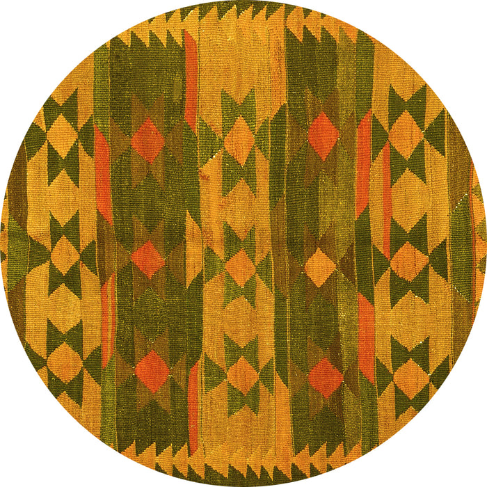 Round Machine Washable Southwestern Yellow Country Rug, wshcon3003yw