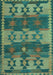 Machine Washable Southwestern Turquoise Country Area Rugs, wshcon3003turq