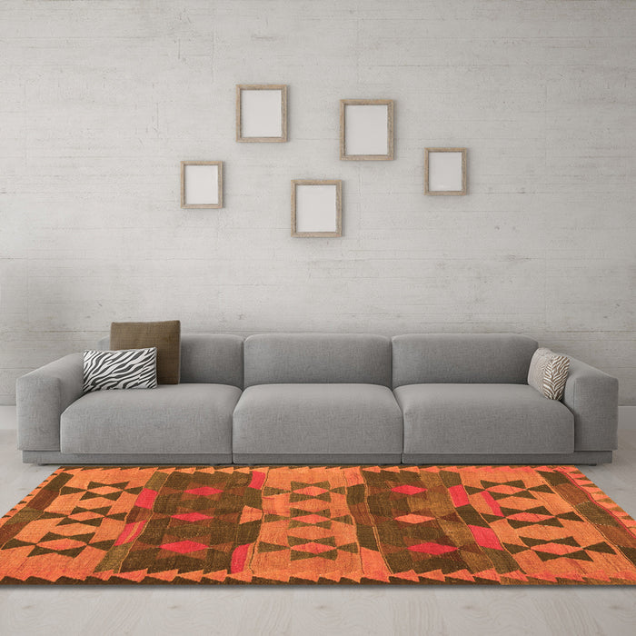 Machine Washable Southwestern Orange Country Area Rugs in a Living Room, wshcon3003org