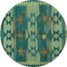 Round Southwestern Turquoise Country Rug, con3003turq