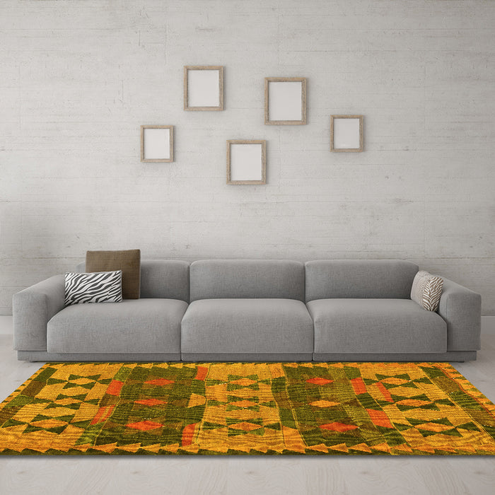 Machine Washable Southwestern Yellow Country Rug in a Living Room, wshcon3003yw