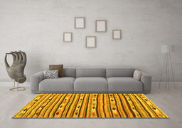 Machine Washable Oriental Yellow Traditional Rug in a Living Room, wshcon3004yw