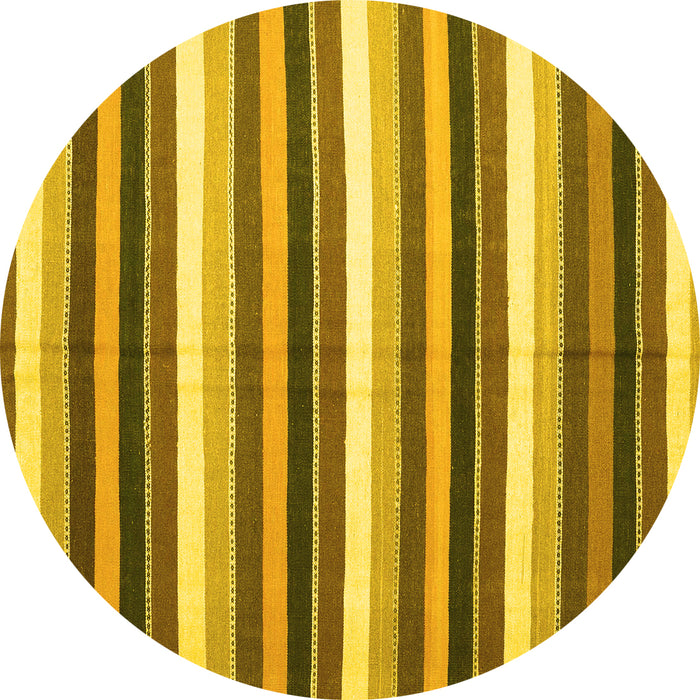 Round Abstract Yellow Contemporary Rug, con3005yw