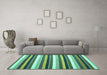 Machine Washable Abstract Turquoise Contemporary Area Rugs in a Living Room,, wshcon3005turq