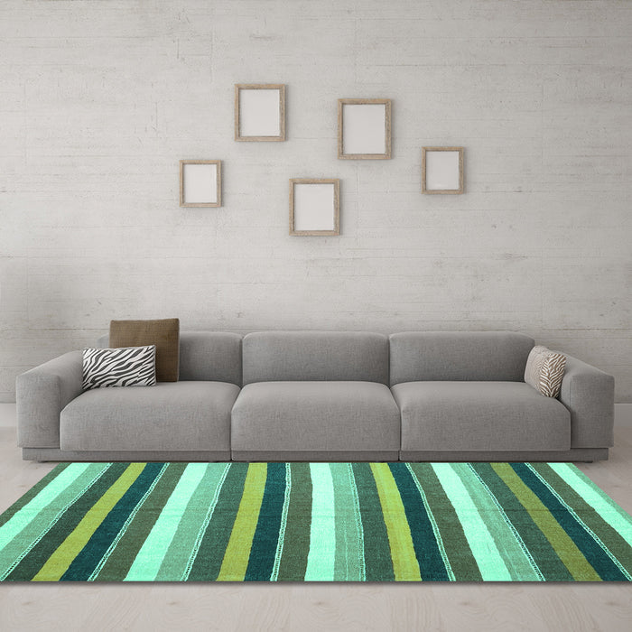 Machine Washable Abstract Turquoise Contemporary Area Rugs in a Living Room,, wshcon3005turq