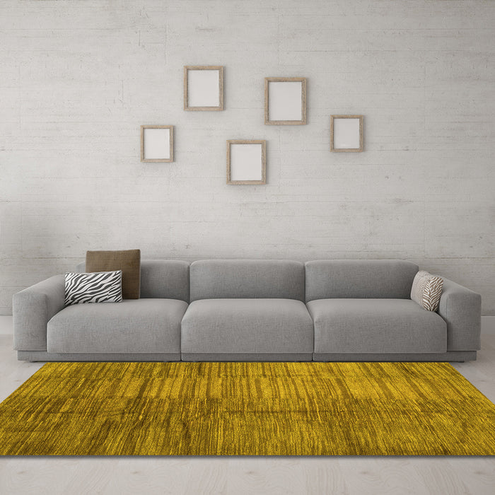 Machine Washable Abstract Yellow Contemporary Rug in a Living Room, wshcon3006yw