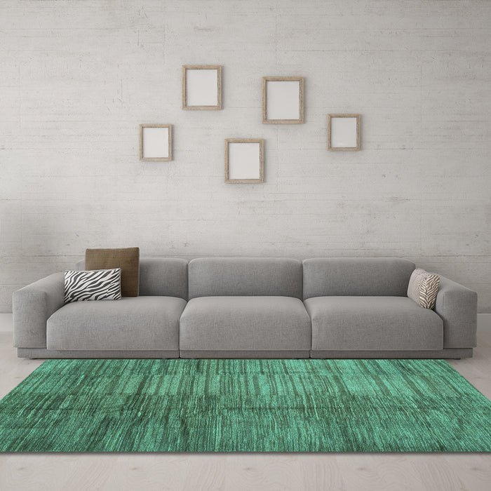 Machine Washable Abstract Turquoise Contemporary Area Rugs in a Living Room,, wshcon3006turq