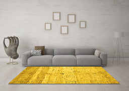Machine Washable Abstract Yellow Contemporary Rug in a Living Room, wshcon3007yw