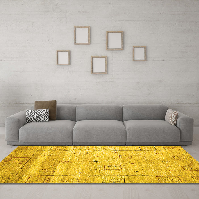 Machine Washable Abstract Yellow Contemporary Rug in a Living Room, wshcon3007yw