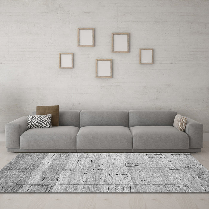 Machine Washable Abstract Gray Contemporary Rug in a Living Room,, wshcon3007gry