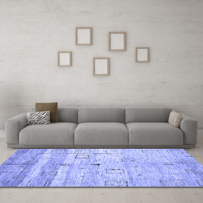Machine Washable Abstract Blue Contemporary Rug in a Living Room, wshcon3007blu