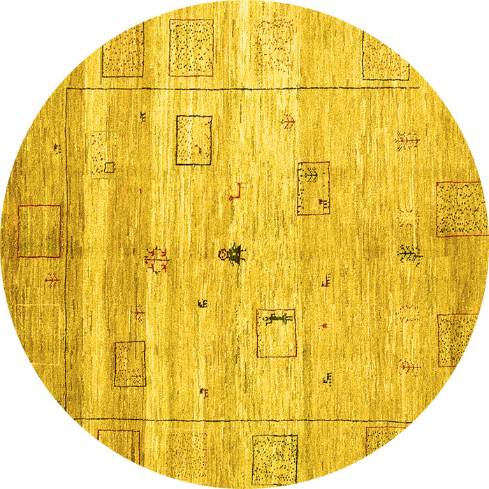Round Abstract Yellow Contemporary Rug, con3007yw