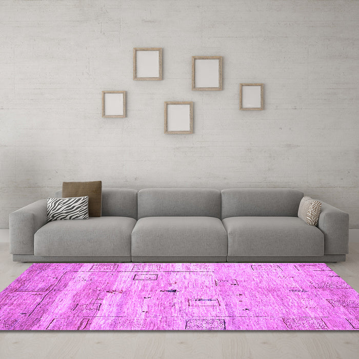 Machine Washable Abstract Purple Contemporary Area Rugs in a Living Room, wshcon3007pur