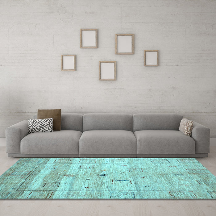 Machine Washable Abstract Light Blue Contemporary Rug in a Living Room, wshcon3007lblu