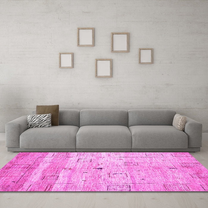 Machine Washable Abstract Pink Contemporary Rug in a Living Room, wshcon3007pnk
