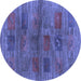 Round Abstract Blue Contemporary Rug, con3008blu