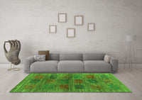 Machine Washable Abstract Green Contemporary Rug, wshcon3008grn