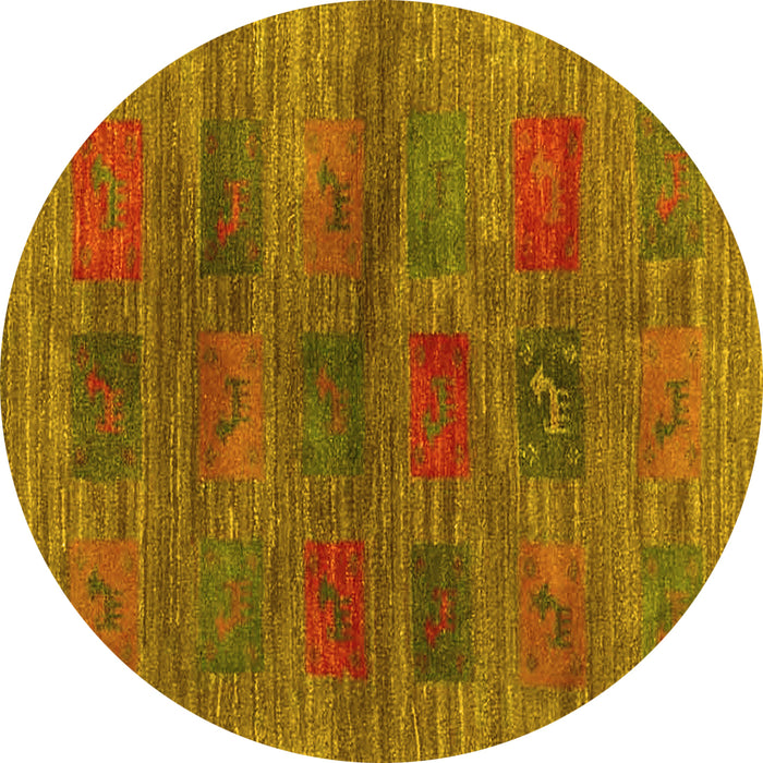 Round Machine Washable Abstract Yellow Contemporary Rug, wshcon3008yw
