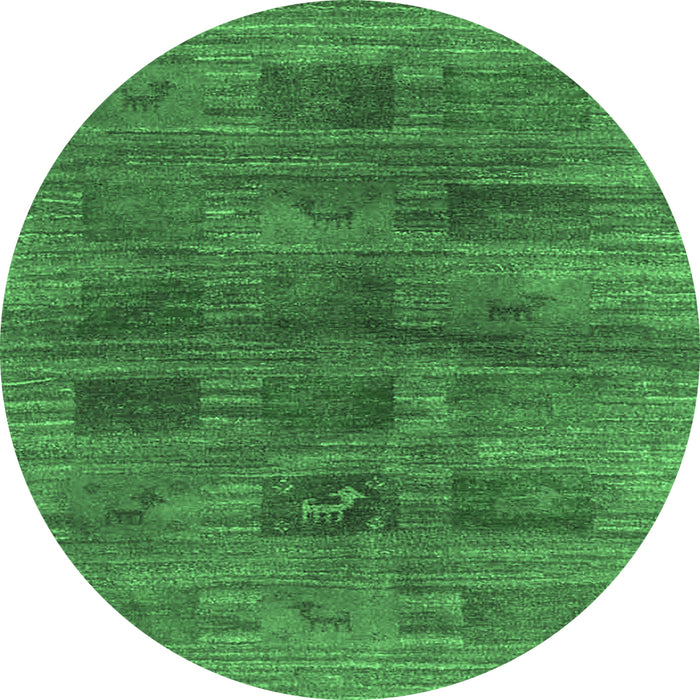 Round Machine Washable Abstract Emerald Green Contemporary Area Rugs, wshcon3008emgrn
