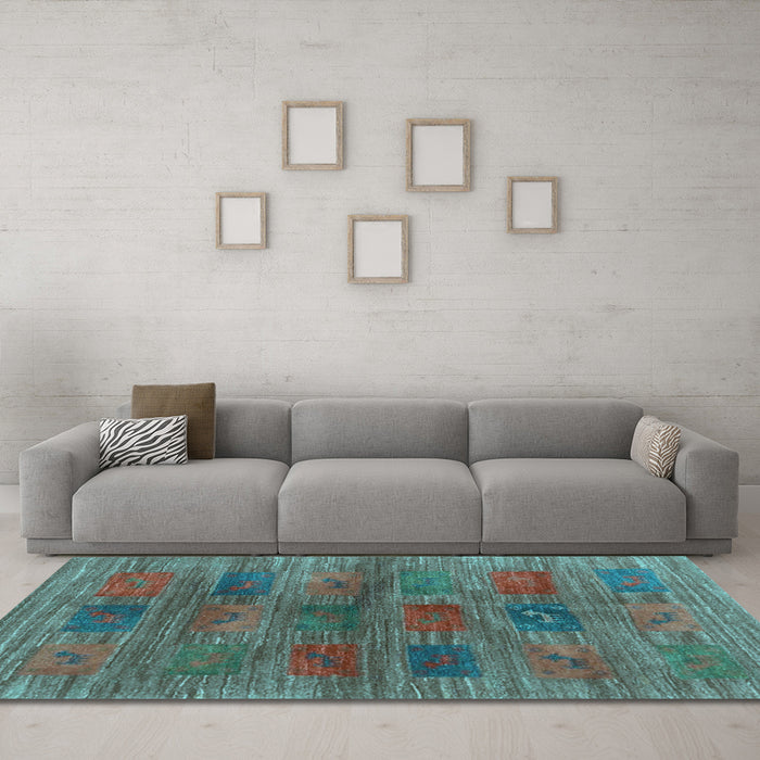 Machine Washable Abstract Light Blue Contemporary Rug in a Living Room, wshcon3008lblu