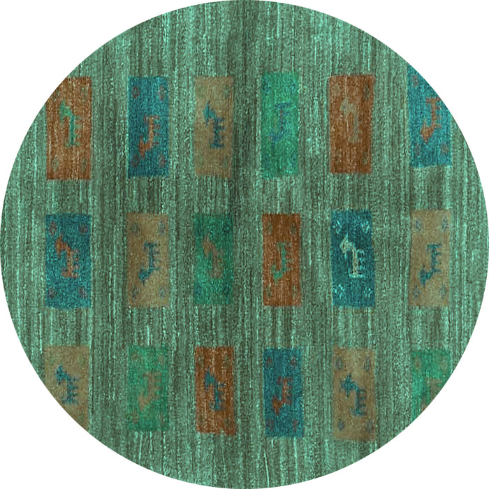 Round Machine Washable Abstract Turquoise Contemporary Area Rugs, wshcon3008turq
