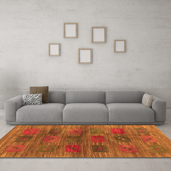 Machine Washable Abstract Orange Contemporary Area Rugs in a Living Room, wshcon3008org