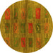 Round Abstract Yellow Contemporary Rug, con3008yw