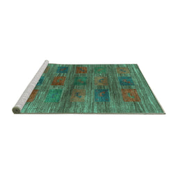 Sideview of Machine Washable Abstract Turquoise Contemporary Area Rugs, wshcon3008turq