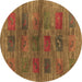 Round Abstract Brown Contemporary Rug, con3008brn