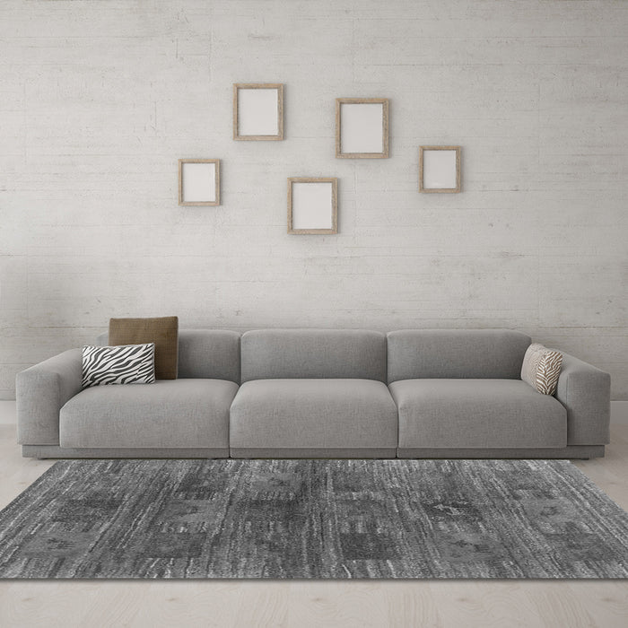 Machine Washable Abstract Gray Contemporary Rug in a Living Room,, wshcon3008gry