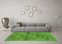 Machine Washable Abstract Green Contemporary Rug, wshcon3009grn