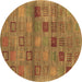 Round Machine Washable Abstract Brown Contemporary Rug, wshcon3009brn