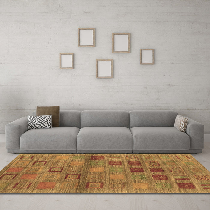 Machine Washable Abstract Brown Contemporary Rug in a Living Room,, wshcon3009brn