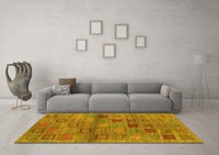 Machine Washable Abstract Yellow Contemporary Rug, wshcon3009yw