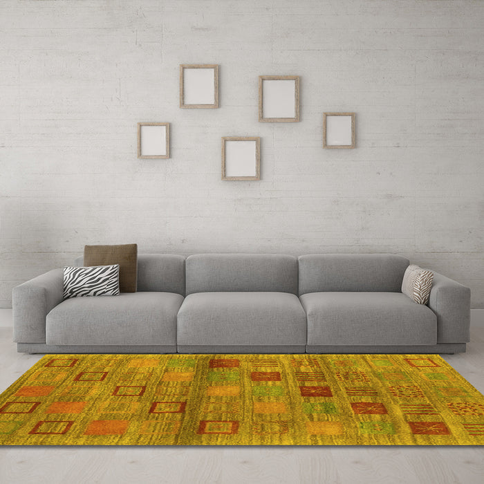 Machine Washable Abstract Yellow Contemporary Rug in a Living Room, wshcon3009yw