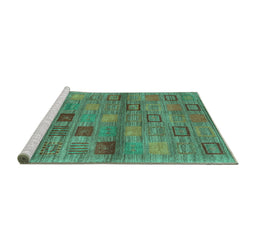Sideview of Machine Washable Abstract Turquoise Contemporary Area Rugs, wshcon3009turq